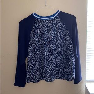 blue long sleeved blouse